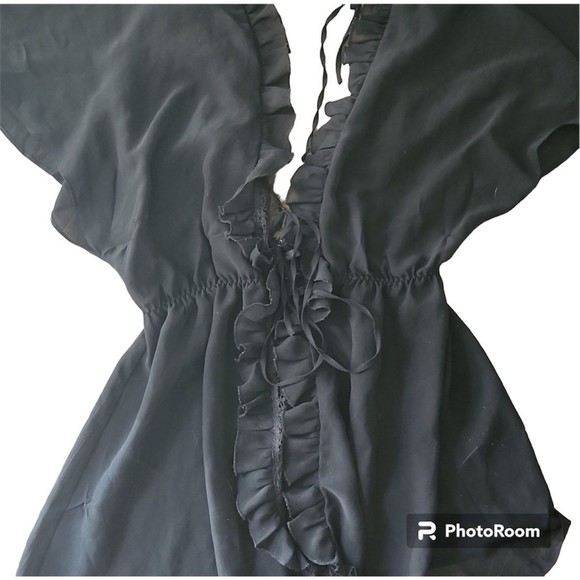 Victoria's Secret Rare Designer Collection Black Chiffon & Lace Kimono Robe - Picture 1 of 6